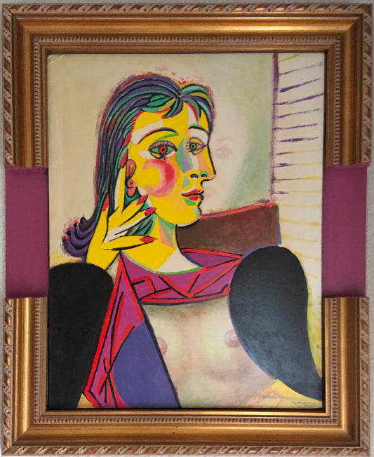 Pintura ‘Me disfrazo de… Picasso’ de Facundo Fierro: retrato cubista femenino con colores vibrantes